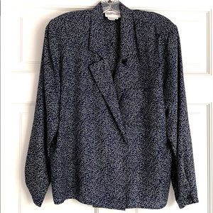 Nordstrom wrap style silk blouse - blue, gray & white colors